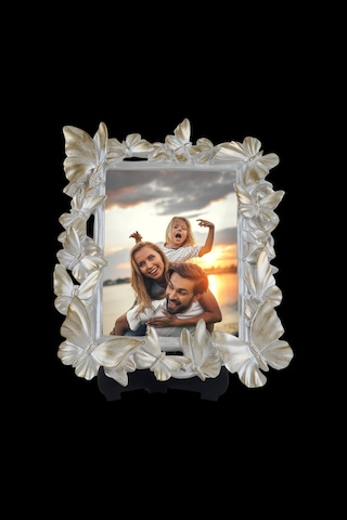 Kelebek Desenli Polyester Fotoğraf Çerçevesi - Sedef