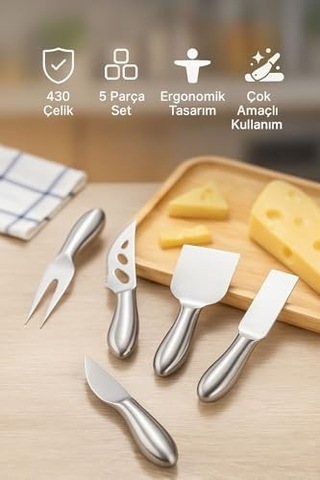 Çelik 5 Parça Silver Peynir Bıçağı Seti Peynir Dilimleyici Cin621by Açık Ceviz