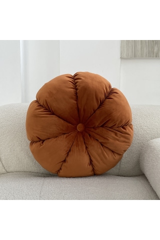 Yunboo Koyu Turuncu Kadife Kabak Desenli Yastık - Ofis Sandalyesi/perde Penceresi/sehpa Kullanıma Uygun - 45cm Çap X 12cm Kalınlık - Konforlu Dekoratif Minder Diğer