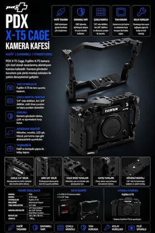 Pdx Kamera Kafesi Fujifilm X-t5 Hafif Dayanıklı Cage