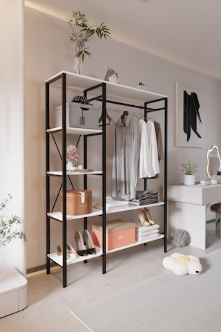 Via Portmanto Modern Metal Gövdeli Raflı Askılı Açık Portmanto Beyaz