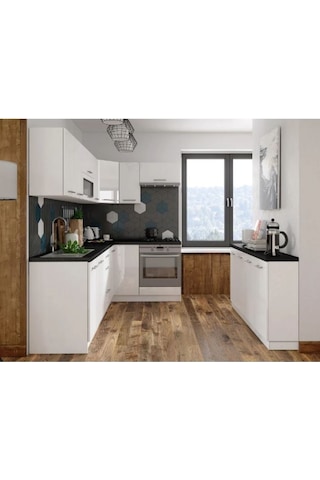 Emilia Mutfak Alt Modül 200 Cm Beyaz - Antrasit Tezgah Dahil Beyaz