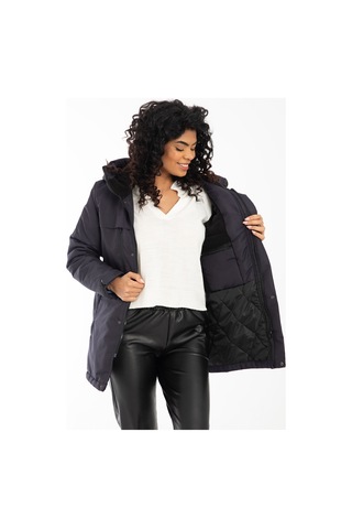 Kadın Lacivert Içi Polarlı Su Ve Rüzgar Geçirmez Kapüşonlu Kışlık Mont Lacivert