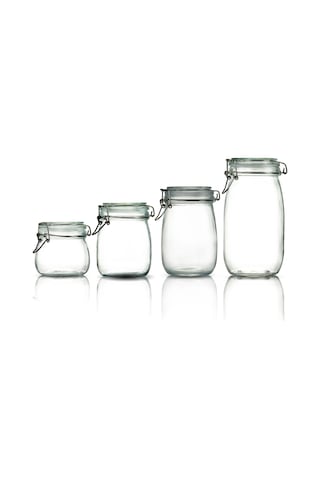 4'lü Set Korken Kavanoz Vakumlu Kilitli Cam Saklama Kavanozu 500 Ml - 750 Ml - 1000 Ml - 1500 Ml Şeffaf