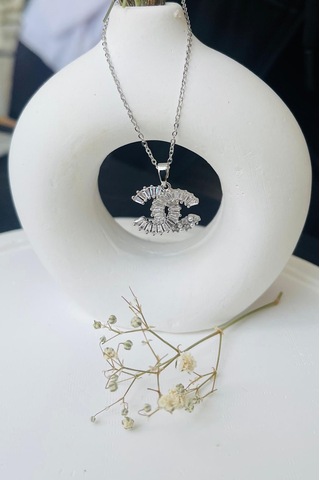 Zirkon Taşlı Su Yolu Model Marka Chanel Çelik Kolye Altın - Gümüş