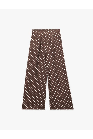 Koton Koton X Melis Ağazat - Viskon Kumaş Cepli Geniş Paça Baggy Puantiyeli Saten Pantolon Kahverengi Desenli 6sak40237ew