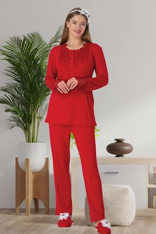 Mecit Pijama Mecit 6500 Bayan Hamile Kırmızı Sabahlıklı Gecelik Pijama Takımı