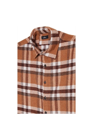 Tudors Erkek Slim Fit Dar Kesim Kareli Kışlık Oduncu Gömlek-42366 Kahverengi