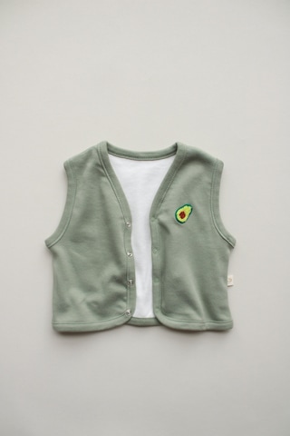 Avokado Nakışlı Çift Taraflı Yelek Haki