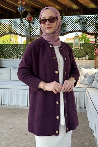 Rabia Şamlı Sedef Angora Triko Hırka Mürdüm Normal