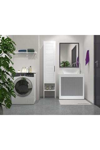 Dekorex Bny130-beyaz Panjur Kapaklı Metal Ayaklı Banyo Dolabı Sku: Smg8690010229038 Açık Gri