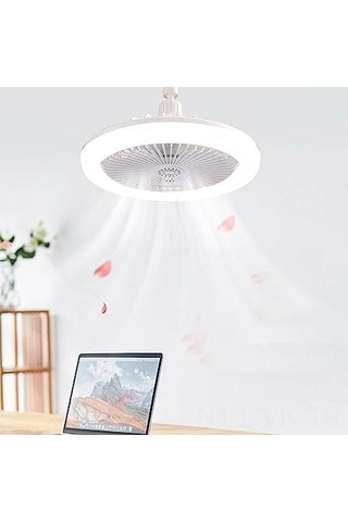 Vkemall Led Işıklı Tavan Fanı, Sessiz Motorlu, 3 Renk Işık Ayarı, Hız Kontrol Ve Zamanlayıcı - 2合1 Fonksiyonlu Ev Ve Café Kullanıma Uygun Beyaz