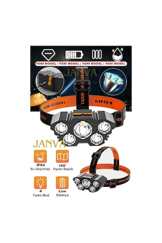 Çok Fonksiyonlu 5 Led Şarjlı Ultra Güçlü Kafa Lambası Feneri Ipx5 Su Geçirmez Litym Lion Batarya X5 Diğer