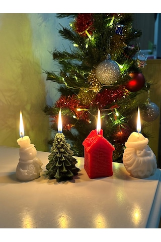 Christmas Yılbaşı Temalı Kırmızı Ev Desenli Mum 2024