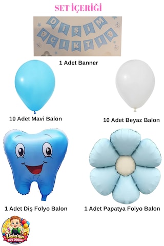 Diş Buğdayı Parti Süsleme Seti Dişim Çıktı Banner Balon Süsleri Kız Erkek Bebek Doğum Günü Konsepti 23 Parça Mavi