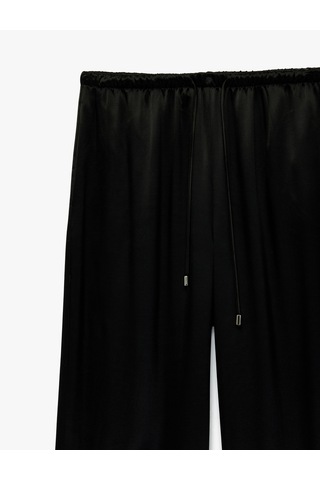 Koton Beli Bağlamalı Düz Bol Paça Saten Pantolon Siyah 6sak40161pw Siyah