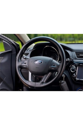 Direksiyon Kılıfı Deri Dikişli Yumuşak Kokusuz Dikmeli Düz - Siyah