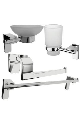 Krom Lux 4 Lü Banyo Seti Wc Kağıtlık,diş Fırçalık,sabunluk Gümüş