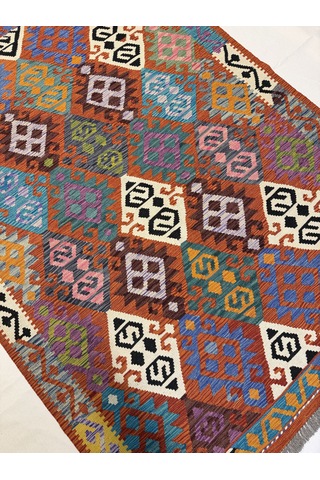 El Dokuma Afgan Kilim 100% Yün Kök Boya Elsanat Eserı İle Harıka Desenlı Model Çok Renkli
