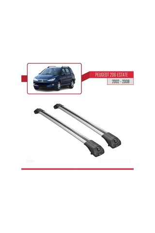 Peugeot 206 Estate 2002-2008 Arası İle Uyumlu Ace-1 Ara Atkı Tavan Barı Gri