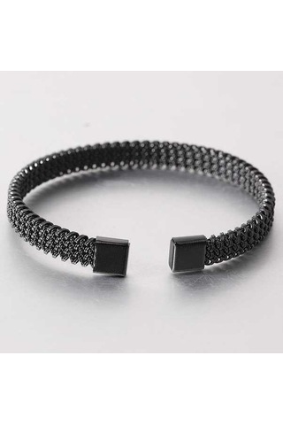 Novahub Erkek Ve Kadın Siyah Dokuma C-şekilli Bilezik, Basit Büküm Yılan Kemik Petek, Titanyum Çelik, Geometrik Tasarım Siyah