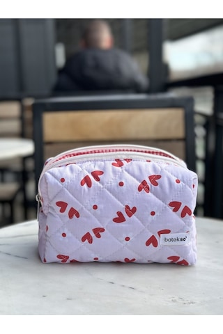 Batekso Kalp Desenli Makyaj Çantası Büyük Boy