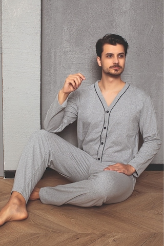 Sude Homewear Erkek Düğmeli Pijama Takımı Gri