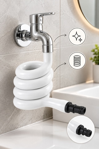 Wc Hortum Matik Beyaz Spiralli Hortum Wc Taharet Matik Esnek Klozet Taharet Hortumu 70-90cm