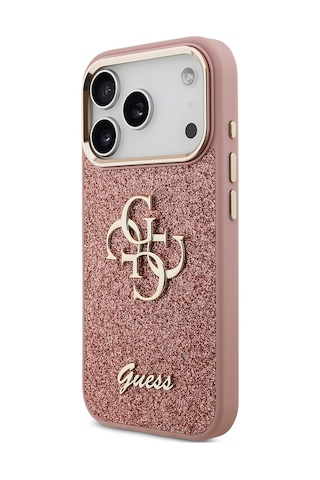 Apple Uyumlu iPhone 17 Pro Kılıf Guess Lisanslı 4g Büyük Metal Logolu Glitter Kapak Pembe Pembe