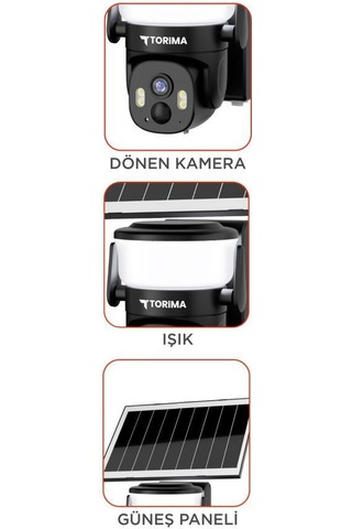 Torima Cmr30 Beyaz Şarjlı Duvar Lambası Görünümlü Dış Mekan Kamerası Akıllı Ip Güneş Enerjili Kamera