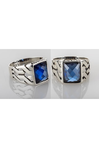 Gümüş Parliament Mavisi Taşlı Örme Model Erkek Yüzük