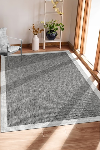 Sisal Bordürlü Jut Hasır Kaymaz Taban Çerçeve Model Siyah