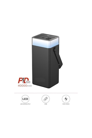 1041 40000 Mah Type-c Lightning 22,5 W Hızlı Şarj Rgb Led Işıklı Powerbank Siyah Beyaz