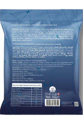 Beyaz Çikolatalı Kremalı Bisküvi Çilek Draje, 50g