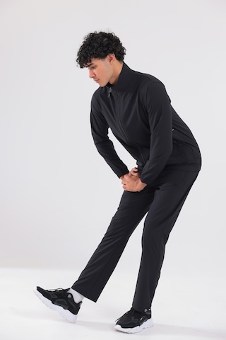 Rowinger Stretch Dokulu Dik Yakalı Fermuarlı Erkek Eşofman Takımı Siyah