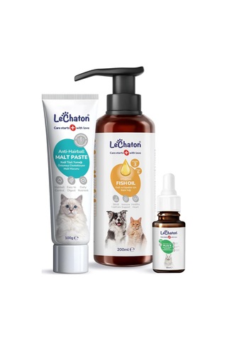 Kedi Tüy Döküm Dökülmesi Önleyici Engelleyici Tüy Sağlığı Tamamlayıcı Set, Malt Paste, Balık Yağı Omega