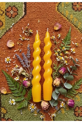 Sarı Renkli Spiral, Burgulu Pinterest Model Şamdan Mum 2' Li Set