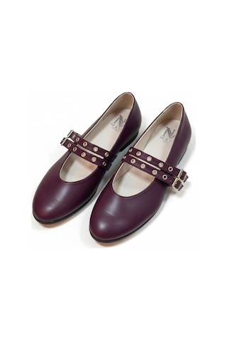 Ne&ve Shoes Bordo Deri Kadın Çift Kapsüllü Babet
