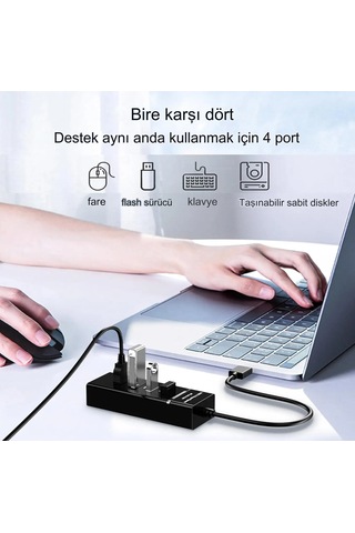 Portatif 4 Girişli Usb Çoklayıcı Usb Hub 3,0 Laptop Uyumlu