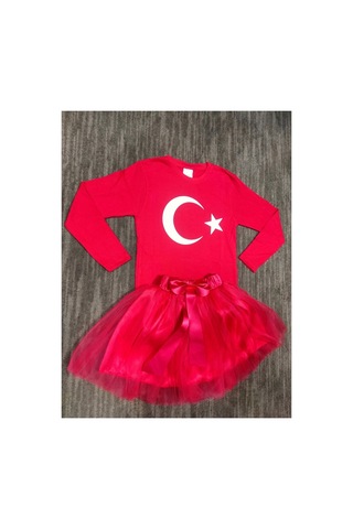 Trendy Mall Ayyıldızlı Penye-tütü Etek Takım Kırmızı Kırmızı