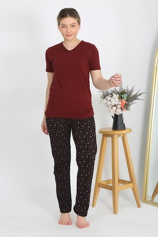 Akbeniz Kadın Kısa Kol Pamuk Penye Pijama Takım Bordo 4214-bordo Bordo