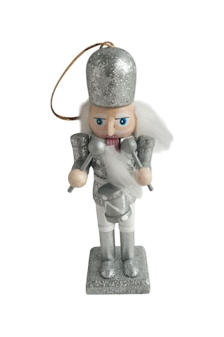 Kurşun Asker 13cm Simli Gri Üniformalı Davullu Yılbaşı Süsü