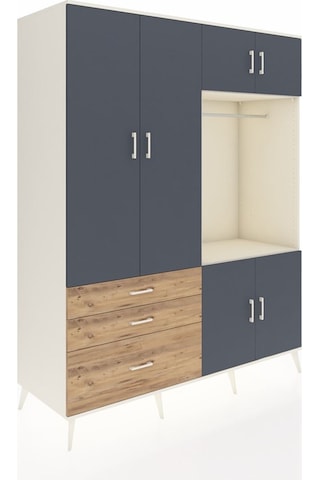 Kronos Gardrop 7 Raflı 3 Çekmeceli Tek Askılı 176x59x221 Aytaşı-antrasit/çam Antrasit/çam