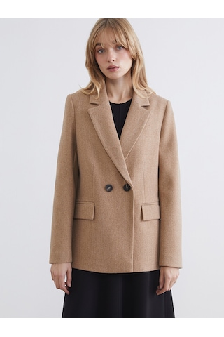 Lcw Vision Bej Kruvaze Yaka Kadın Kaşe Blazer Ceket