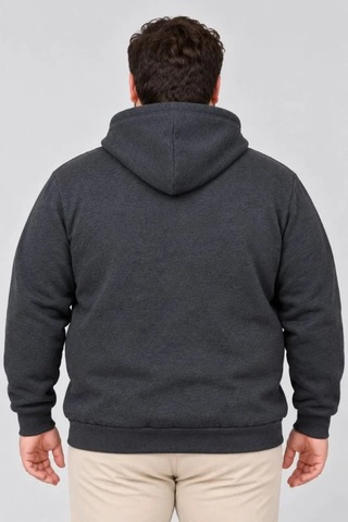 Suma Füme Erkek Kapüşonlu Kanguru Cepli Şardonlu Büyük Beden Sweatshirt