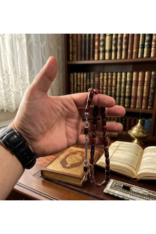 Tesbih Sıkma Ateş Kehribar Kahverengi - Krem