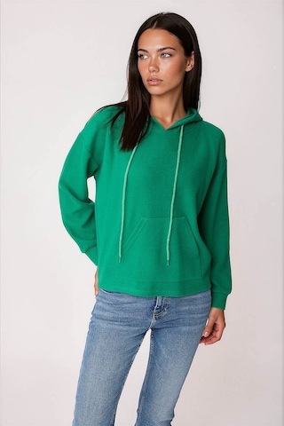 Vitrin Omuz Dekolteli Kanguru Cep Kapüşonlu Sweatshirt Yeşil
