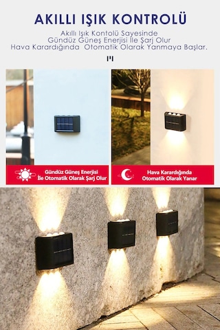 6ledli Solar Duvar Lambası Aplik Güneş Enerji Gün Işığı 2 Li Set Çok Renkli