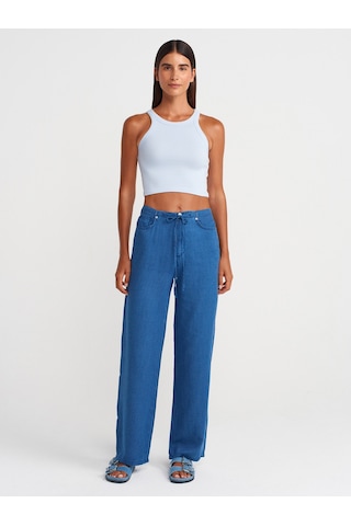 Dilvin 72022 Çizgili Lyocell Denim Pantolon-lacivert Lacivert