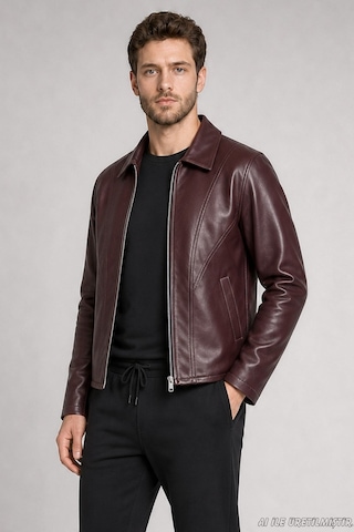 Freemen Erkek Fermuarlı Regular Fit İçi Kürklü Suni Deri Ceket-418 Bordo